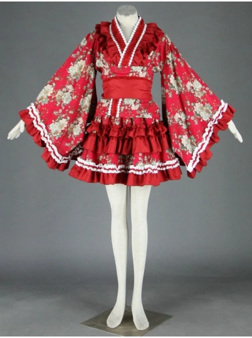 Red Beautiful Long Sleeves Cotton Sweet Lolita Dress 5 Red Beautiful Long Sleeves Cotton Sweet Lolita Dress - Image 3