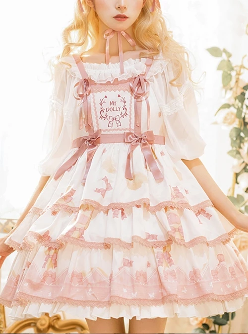 Rock Candy Cat Series JSK Cute Printing Three-stage Hem Sweet Lolita Sling Dress 4 Rock Candy Cat Series JSK Cute Printing Three-stage Hem Sweet Lolita Sling Dress - Image 2
