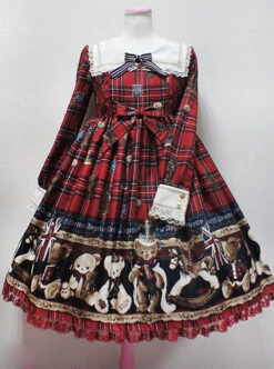 Teddy Bear Printing Bows Sweet Lolita Long Sleeve Dress -MIMY Lolita Shop 1 500x672 332