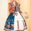 Distance Christmas Series JSK Open Front Cute Printing Retro Pastoral Style Sweet Lolita Sling Dress
