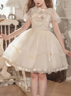Summer Sweet Series OP Doll Collar Heart Lace Embroidery On Chest Sweet Lolita Apricot Puff Short Sleeve Dress -MIMY Lolita Shop 1 500x672 339