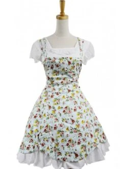 Blue 100% Cotton Floral Lace Sweet Lolita Dress -MIMY Lolita Shop 1 500x672 341