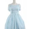 Blue Jacquard Chiffon Bow Short Sleeve Sweet Lolita Dress