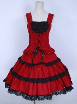 Red Corduroy Gothic Lolita Sling Dress 9 Red Corduroy Gothic Lolita Sling Dress -MIMY Lolita Shop 1 500x672 35