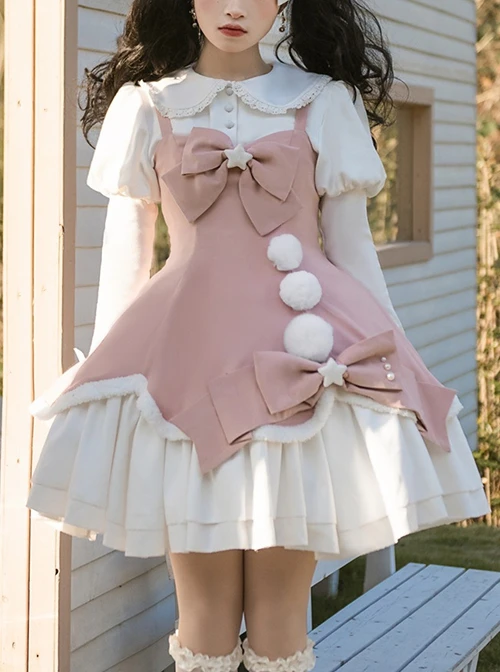 Winter Fairy Tale Series Big Bowknot Star Fur Ball Plush Hem Design Slim Long Sleeve Doll Collar Shirt Sweet Lolita Sleeveless Dress Set 11 Winter Fairy Tale Series Big Bowknot Star Fur Ball Plush Hem Design Slim Long Sleeve Doll Collar Shirt Sweet Lolita Sleeveless Dress Set - Image 9