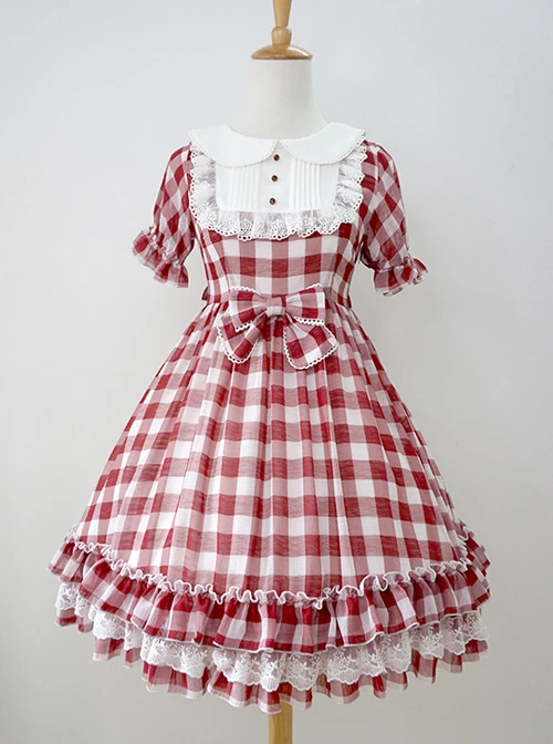 Plaid Chiffon Doll Collar Sweet Lolita Short Sleeve Dress 11 Plaid Chiffon Doll Collar Sweet Lolita Short Sleeve Dress - Image 9