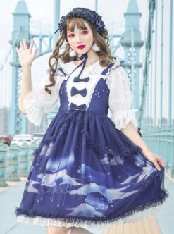 Dream Of Cloud Whale Series JSK Bowknot Navy Blue Sweet Lolita Sling Dress -MIMY Lolita Shop 1 500x672 359