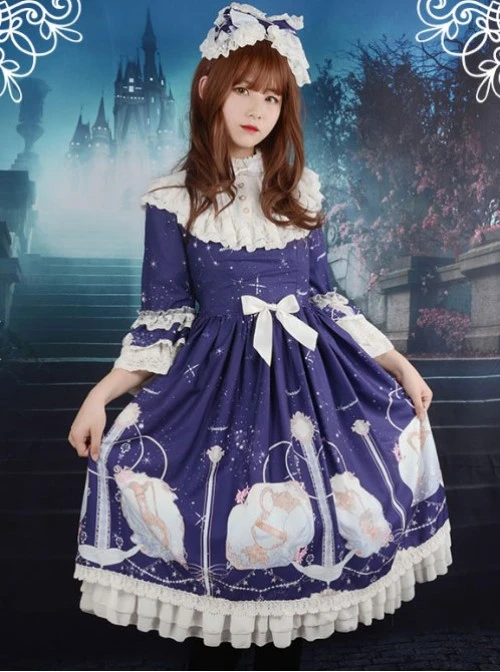 Neverland Lolita,Aquarius,Detachable Hime Sleeves High Collar OP Dress 3 Neverland Lolita,Aquarius,Detachable Hime Sleeves High Collar OP Dress