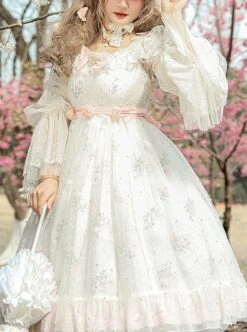 Delicate Pearl Lily Of The Valley Embroidered Detachable Bow Brooch Rose Flower Belt Sweet Lolita Sling Dress -MIMY Lolita Shop 1 500x672 368