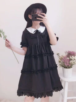 Black Cute Ruffles Sweet Lolita Short Sleeves Dress 9 Black Cute Ruffles Sweet Lolita Short Sleeves Dress -MIMY Lolita Shop 1 500x672 370