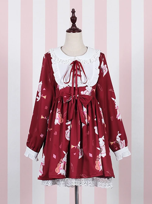 Fashion And Musical Instrument Rabbit Series Printing Sweet Lolita Long Sleeves Dress 5 Fashion And Musical Instrument Rabbit Series Printing Sweet Lolita Long Sleeves Dress - Image 3