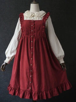 Dark Red Fungus Lace Corduroy Skirt Sweet Lolita Dress -MIMY Lolita Shop 1 500x672 375