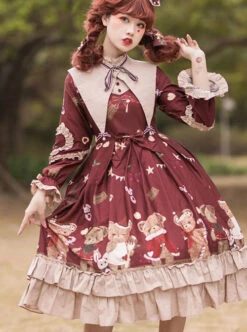 The Sweetheart Bear Tea Party Series OP Sweet Lolita Long Sleeve Dress -MIMY Lolita Shop 1 500x672 379