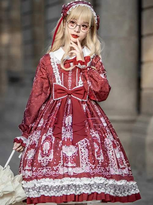 Full-blown Flowers Series Bowknot Ruffle Chiffon Sweet Lolita Long Sleeve Dress 10 Full-blown Flowers Series Bowknot Ruffle Chiffon Sweet Lolita Long Sleeve Dress - Image 8