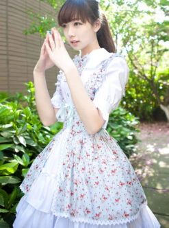 Pastoral Style Fake Two Pieces Floral Prints Sweet Lolita Short Sleeve Dress -MIMY Lolita Shop 1 500x672 382