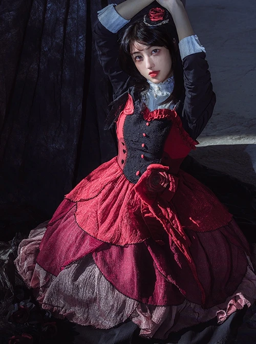 No Man's Land Rose Series Black Jacquard Gradient Petal Hem Gothic Lolita Sleeveless Dress 3 No Man's Land Rose Series Black Jacquard Gradient Petal Hem Gothic Lolita Sleeveless Dress