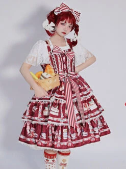 Strawberry Afternoon Tea Series JSK Cake Hem Sweet Lolita Sling Dress Design 2 -MIMY Lolita Shop 1 500x672 407