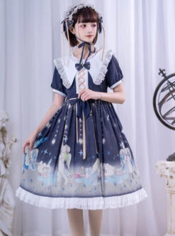 Little Prince Series Printing Bowknot High Waist Sweet Lolita Short Sleeve Dress -MIMY Lolita Shop 1 500x672 413