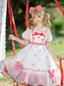 Strawberry Fruit Series OP Cute Bowknot Sweet Lolita Short Sleeve Dress -MIMY Lolita Shop 1 500x672 414