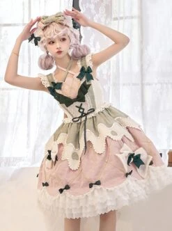 Cheese Strawberry Daily Series Pink Green Fresh Color Matching Irregular Hem Spring JSK Sweet Lolita Sleeveless Dress Set -MIMY Lolita Shop 1 500x672 441