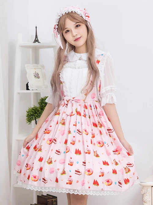 Dessert Printing Sweet Lolita Pink Sling Dress 4 Dessert Printing Sweet Lolita Pink Sling Dress - Image 2