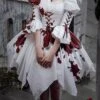 Romeo Series Lacing Stand Collar Chest Hollow Irregular Hem Bloody Gothic Lolita Mid-Sleeved Dress