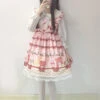 Plaid Strawberry Picnic Rabbit Series Sweet Lolita Sling Dress