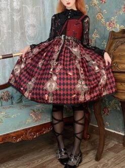 Red Queen Series Cool Girls Black-Red Stitching Plaid Print Gothic Lolita Sleeveless Dress -MIMY Lolita Shop 1 500x672 46