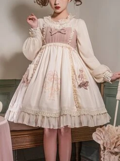 Cute Little Bear Embroidery Bow-Knot Lace Gentle Sweet Lolita Sleeveless Dress -MIMY Lolita Shop 1 500x672 464
