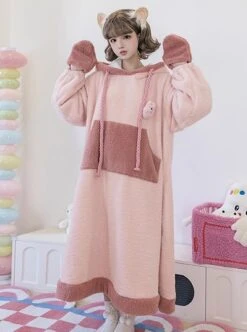 Tuantuan Series Animal Theme Blobfish Childlike Ugly Cute Big Nose Pink Sweet Lolita Hooded Long Sleeves Dress Nightdress -MIMY Lolita Shop 1 500x672 466
