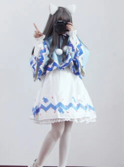 Lovely Shark Series White Long Sleeves Sweet Lolita Dress With Shark Shawl -MIMY Lolita Shop 1 500x672 468