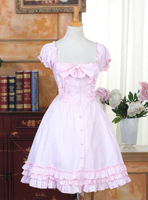 Cute Pink Sweet Lolita Short Puff Sleeve Dress 3 Cute Pink Sweet Lolita Short Puff Sleeve Dress