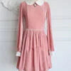 Retro Pink Pleuche Round Collar Long Sleeves Classic Lolita Dress