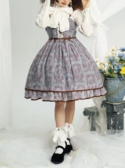 Eileen Series Daily Basics Printed Ribbon Bowknot Belt Beautiful Flounce Classic Lolita Sleeveless Dress -MIMY Lolita Shop 1 500x672 489