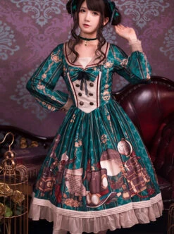 Travelers Series OP Printing Retro Classic Lolita Long Sleeve Dress -MIMY Lolita Shop 1 500x672 494