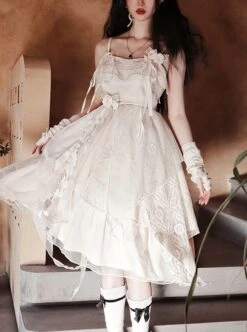 Pure Color Irregular Skirt Three-Dimensional Flower Corsage Waist Chain Elegant Sleeveless Classic Lolita Dress 13 Pure Color Irregular Skirt Three-Dimensional Flower Corsage Waist Chain Elegant Sleeveless Classic Lolita Dress -MIMY Lolita Shop 1 500x672 496