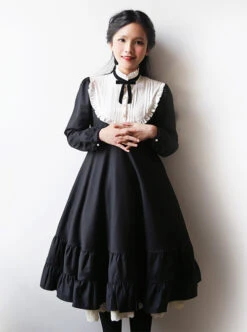 Black Cotton Classic Lolita Long Sleeve Dress -MIMY Lolita Shop 1 500x672 504