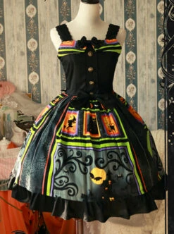 Magic Tea Party Black Spider Web Witch Castle Halloween Gothic Lolita Sling Dress -MIMY Lolita Shop 1 500x672 51