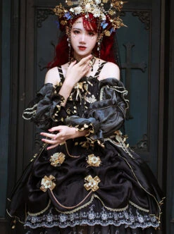 Golden Lily Series JSK Retro Elegant Palace Style Gothic Lolita Black And Golden Sling Dress -MIMY Lolita Shop 1 500x672 52