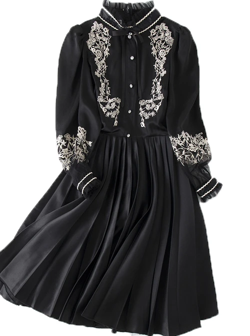 Black Retro Embroidery Standing Collar Classic Lolita Long Sleeve Dress 8 Black Retro Embroidery Standing Collar Classic Lolita Long Sleeve Dress - Image 6