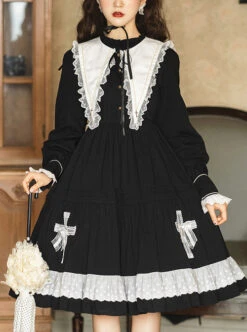 Cross Temple Series OP Pure Color Cotton Halloween Simplicity Gothic Lolita Black Long Sleeve Dress -MIMY Lolita Shop 1 500x672 54
