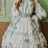 Stand Collar Lace Lantern Sleeve Detachable Bow-Knot Tie Hollow Grid Bow-Knot Hem Design Classic Lolita Long Sleeve Dress -MIMY Lolita Shop 1 500x672 549