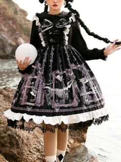 Lost Dreams Series JSK Bowknot Retro Printing Darkness Gothic Lolita Sling Dress -MIMY Lolita Shop 1 500x672 55