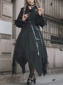 Cat-eye Series OP Black Halloween Darkness Retro Irregular Hem Gothic Lolita Long Sleeve Dress -MIMY Lolita Shop 1 500x672 6
