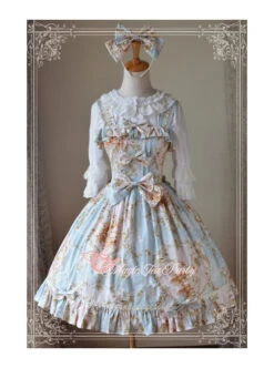 Magic Tea Party Veronica Series Light Blue Elegance Printing Classic Lolita Sling Dress -MIMY Lolita Shop 1 500x672 608