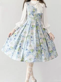 Forest Basket Series Retro Pastoral Style Fresh Light Blue Hydrangeas Print Classic Lolita Sleeveless Dress JSK -MIMY Lolita Shop 1 500x672 610