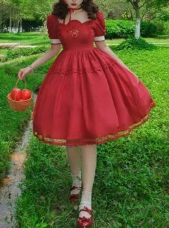 Pastoral Scenery Red Apple Bowknot Embroidered Classic Lolita Cotton Square Collar Lace Puff Sleeve Summer Dress 8 Pastoral Scenery Red Apple Bowknot Embroidered Classic Lolita Cotton Square Collar Lace Puff Sleeve Summer Dress -MIMY Lolita Shop 1 500x672 625