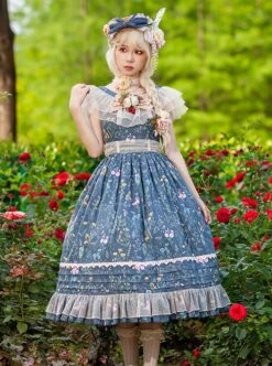 Flower And Grass Collection Series JSK Blue Floral Print Elegant Classic Lolita Sleeveless Dress Suit -MIMY Lolita Shop 1 500x672 627