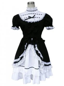 Black And White Short Sleeves Bow Cotton Gothic Lolita Dress -MIMY Lolita Shop 1 500x672 64