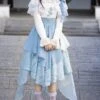 Sea Flowers Series Blue New Chinese Style Wesh Yarn Lace Fake Two Piece Irregular Embroidered Classic Long Sleeves Lolita Dress